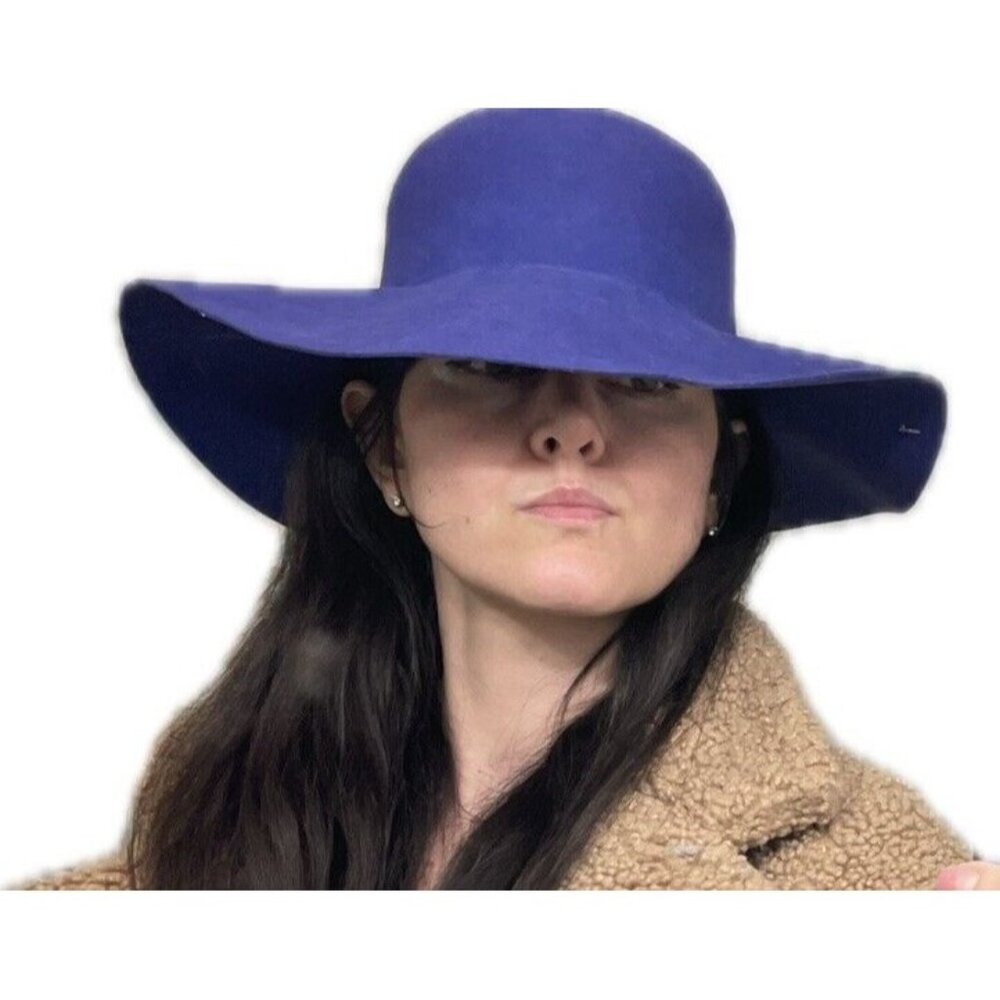 VTG Wool Doeskin Wool Felt Capeline Hat Purple  Wide Brim